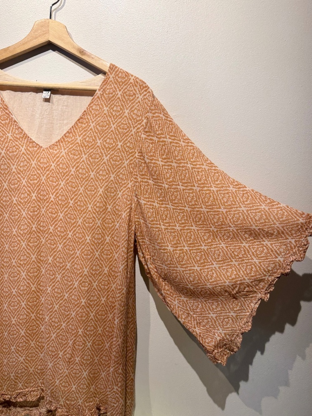 Boho Orange Patterned Bell Sleeved Mini Dress